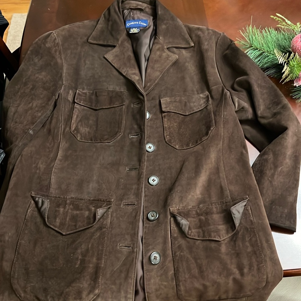 Chocolate brown suede, leather jacket, size small but runs big